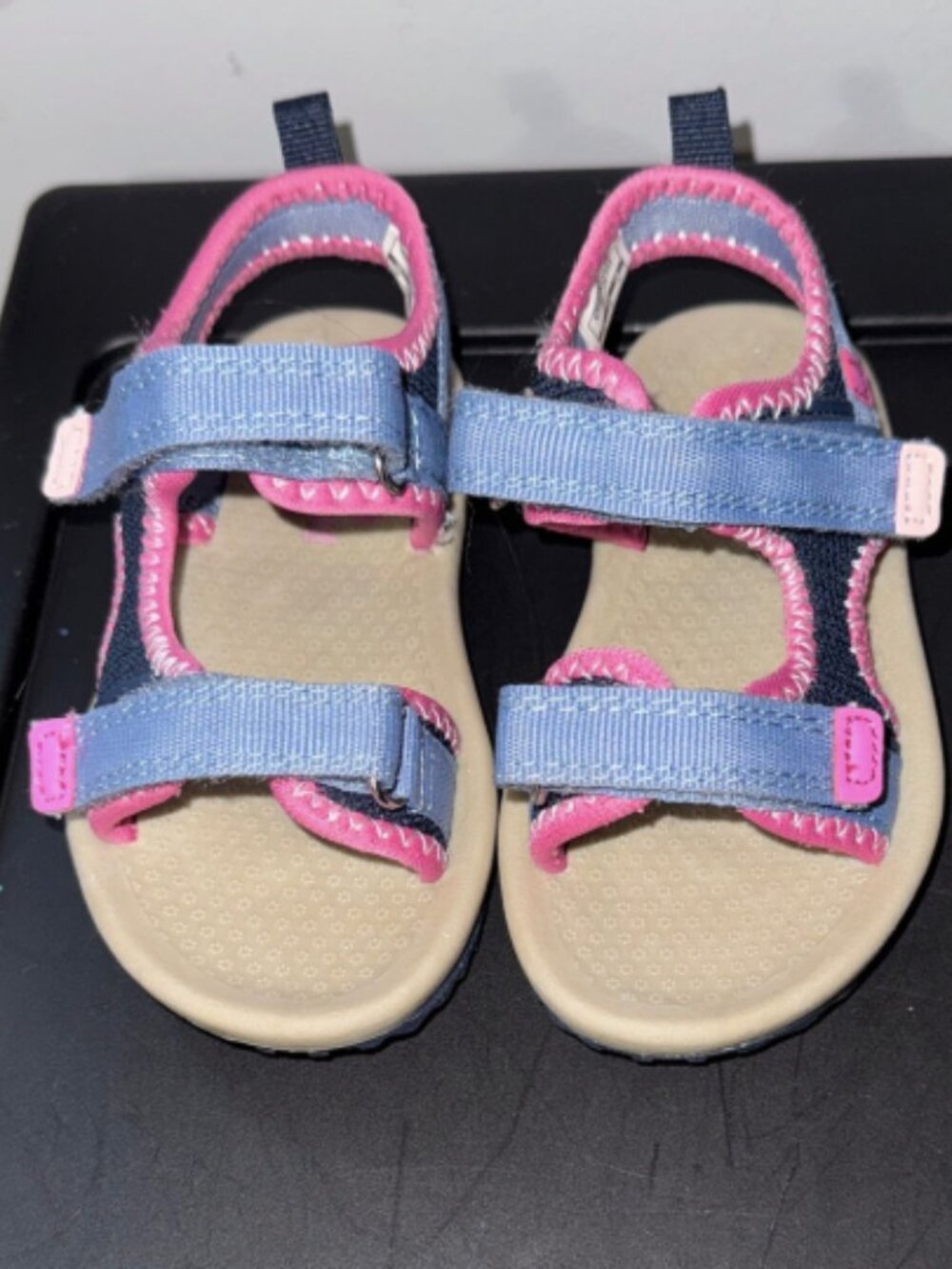 OshKosh B'gosh Pink and Navy Blue Strappy Sandals Toddler Girl Size 7